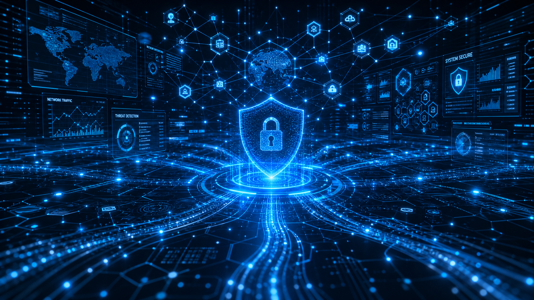 Hi-tech digital network and cybersecurity monitoring visualization